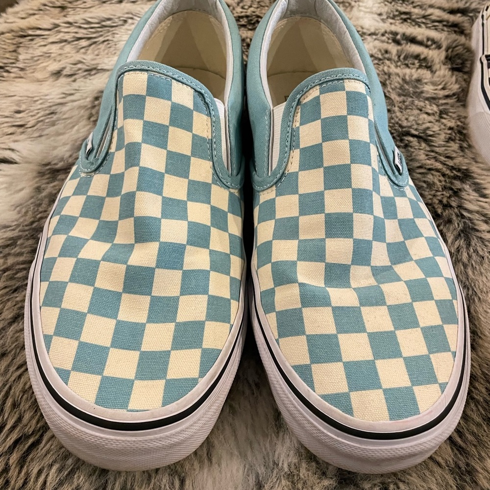 Vans Blue and Cream Checkered Sneakers. Like new condition.